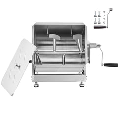 Manual Meat Mixer, 20L Tilt Tank Meat Processing Equipment(Mixing Max 20LBS for Meat), Stainless Steel Meat Mixer, Sausage Mixer Machine with Lid Handle Gear Reducer, Ground Beef Hand Mixer