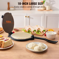 Tortilla Press, 250mm Tortilla and Roti Maker, Cast Iron Heavy Duty Tortilladora Press, Pre-Seasoned Pataconera Maker with 100 Pcs Parchment Paper, Dough Maker for Flour Tortilla, Tawa, Silver