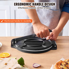 Tortilla Press, 250mm Tortilla and Roti Maker, Cast Iron Heavy Duty Tortilladora Press, Pre-Seasoned Pataconera Maker with 100 Pcs Parchment Paper, Dough Maker for Flour Tortilla, Tawa, Silver