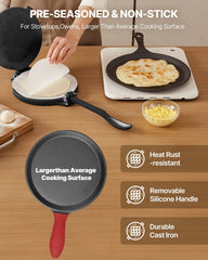 Tortilla Press, 250mm Cast Iron Tortilla and Roti Maker, Heavy Duty Tortilladora Press, Pataconera Makers with Handle and 100 Pcs Parchment Paper, Dough Taco Press for Flour Tortilla, Tawa