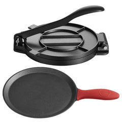 Tortilla Press, 250mm Cast Iron Tortilla and Roti Maker, Heavy Duty Tortilladora Press, Pataconera Makers with Handle and 100 Pcs Parchment Paper, Dough Taco Press for Flour Tortilla, Tawa