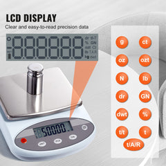 Analytical Balance Lab Scale 2000g x 0.01g 13 Units Conversion Electronic