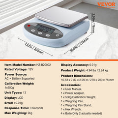 Analytical Balance Lab Scale 2000g x 0.01g 13 Units Conversion Electronic