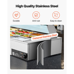Commercial Food Warmer, 1500W Electric Stainless Steel Steam Food Warmer with Glass Cover, 9-Pan Countertop Buffet Bain Marie with Soup & Perforated Ladles, for Catering, Restaurant & Party