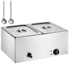 Commercial Food Warmer, 2-Pan Electric Steam Table, 1200W Professional Countertop Stainless Steel Buffet Bain Marie with 30-85°C Temp Control for Catering, Buffet, Parties, Restaurants