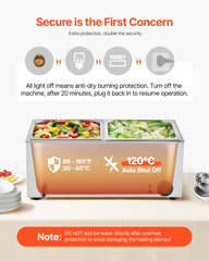 Commercial Food Warmer, 2-Pan Electric Steam Table, 1200W Professional Countertop Stainless Steel Buffet Bain Marie with 30-85°C Temp Control for Catering, Buffet, Parties, Restaurants