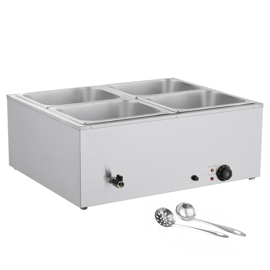 Commercial Food Warmer, 1500W Electric Stainless Steel Steam Food Warmer with Lid, 4-Pan Fast Heating Countertop Buffet Bain Marie with Soup & Perforated Ladles, for Catering, Restaurant, Party
