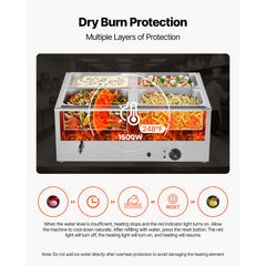 Commercial Food Warmer, 1500W Electric Stainless Steel Steam Food Warmer with Lid, 4-Pan Fast Heating Countertop Buffet Bain Marie with Soup & Perforated Ladles, for Catering, Restaurant, Party