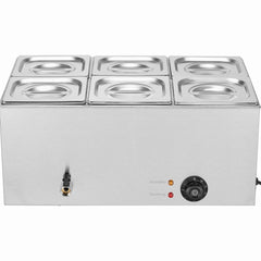 Commercial Food Warmer, 6-Pan Electric Steam Table, 1200W Professional Countertop Stainless Steel Buffet Bain Marie with 30-85°C Temp Control for Catering, Buffet, Parties, Restaurants