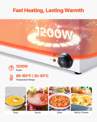 Commercial Food Warmer, 6-Pan Electric Steam Table, 1200W Professional Countertop Stainless Steel Buffet Bain Marie with 30-85°C Temp Control for Catering, Buffet, Parties, Restaurants