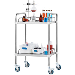 Lab Rolling Cart, 2-Shelf Stainless Steel Rolling Cart, Lab Serving Cart with Swivel Casters, Dental Utility Cart for Clinic, Lab, Hospital, Salon, 15.16"x21.57"x34.06"