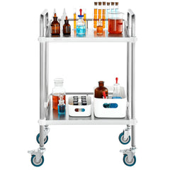 Lab Rolling Cart, 2-Shelf Stainless Steel Rolling Cart, Lab Serving Cart with Swivel Casters, Dental Utility Cart for Clinic, Lab, Hospital, Salon, 15.16"x21.57"x34.06"