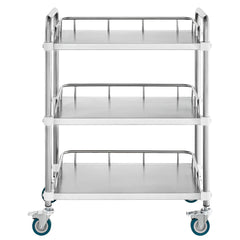 Lab Rolling Cart, 3-Shelf Stainless Steel Rolling Cart, Lab Serving Cart with Swivel Casters, Dental Utility Cart for Clinic, Lab, Hospital, Salon, 26.38"x15.55"x34.13"
