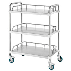 Lab Rolling Cart, 3-Shelf Stainless Steel Rolling Cart, Lab Serving Cart with Swivel Casters, Dental Utility Cart for Clinic, Lab, Hospital, Salon, 26.38"x15.55"x34.13"