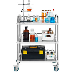 Lab Rolling Cart, 3-Shelf Stainless Steel Rolling Cart, Lab Serving Cart with Swivel Casters, Dental Utility Cart for Clinic, Lab, Hospital, Salon, 26.38"x15.55"x34.13"