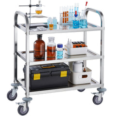 Stainless Steel Cart, 3 Layers Lab Utility Cart 181 kg Weight Capacity, Medical Cart with Lockable Universal Wheels, for Lab, Clinic, Kitchen, Salon
