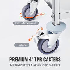Stainless Steel Cart, 3 Layers Lab Utility Cart 181 kg Weight Capacity, Medical Cart with Lockable Universal Wheels, for Lab, Clinic, Kitchen, Salon