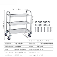 Stainless Steel Cart, 3 Layers Lab Utility Cart 181 kg Weight Capacity, Medical Cart with Lockable Universal Wheels, for Lab, Clinic, Kitchen, Salon