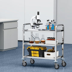 Stainless Steel Cart, 3 Layers Lab Utility Cart 181 kg Weight Capacity, Medical Cart with Lockable Universal Wheels, for Lab, Clinic, Kitchen, Salon
