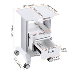 2 Tiers Lab Carts Mobile Medical Cart with 1 Drawer & 1 Top Tray White