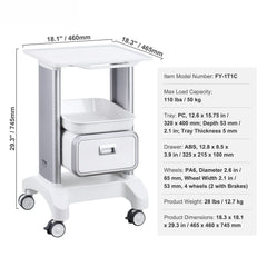 2 Tiers Lab Carts Mobile Medical Cart with 1 Drawer & 1 Top Tray White
