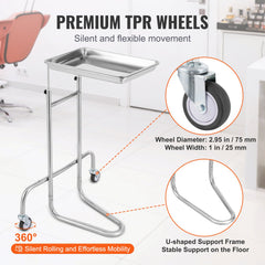 Stainless Steel Lab Cart with Single Tray & 2 Silent Wheels for Lab Clinic