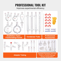 Lab Distillation Kit, 3.3 Boro Lab Glassware Distillation Kit with 24, 40 Joint, 1000ml Essential Oil Distillation Apparatus Kit, 32 pcs Set of Glassware Equipment