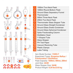 Lab Distillation Kit, 3.3 Boro Lab Glassware Distillation Kit with 24, 40 Joint, 1000ml Essential Oil Distillation Apparatus Kit, 32 pcs Set of Glassware Equipment