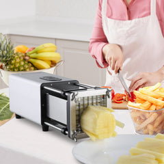 Electric French Fry Cutter, Potato Slicer with 1/2-Inch and 3/8-Inch Stainless Steel Blades, Potato Cutter Chopper w/ Anti-slip Feet, Great for Potato, French Fries, Cucumber, Vegetables, Carrot