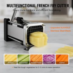 French Fry Cutter, Potato Slicer with 1/2-Inch and 3/8-Inch Stainless Steel Blades, Manual Potato Cutter Chopper with Suction Cups, Great for Potato, French Fries, Cucumber, Vegetables, Carrot