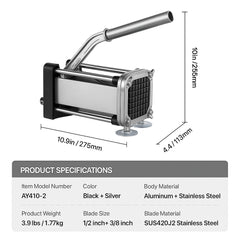French Fry Cutter, Potato Slicer with 1/2-Inch and 3/8-Inch Stainless Steel Blades, Manual Potato Cutter Chopper with Suction Cups, Great for Potato, French Fries, Cucumber, Vegetables, Carrot