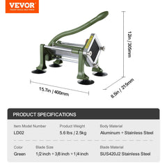 French Fry Cutter, Potato Slicer with 1/2" 3/8" 1/4" Stainless Steel Blades, Manual Potato Cutter Chopper with Suction Cups, Great for Potato, French Fries, Cucumber, Vegetables, Carrot