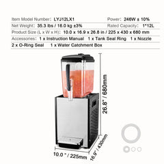 Commercial Beverage Dispenser 12L Cold Juice Ice Drink Dispenser for Party
