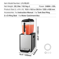 Commercial Beverage Dispenser 12L Cold Juice Ice Drink Dispenser for Party