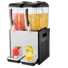 Commercial Beverage Dispenser, 2 Tanks 12 L Per Tank Juice Dispenser, 286W Stainless Steel Ice Tea Drink Machine with 7℃-12℃ Cooling Temperature, for Cold Drink Restaurant Bar Party