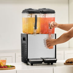 Commercial Beverage Dispenser, 2 Tanks 12 L Per Tank Juice Dispenser, 286W Stainless Steel Ice Tea Drink Machine with 7℃-12℃ Cooling Temperature, for Cold Drink Restaurant Bar Party