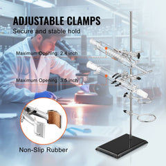 Lab Stand Support, Laboratory Retort Support Stand 2 Sets, Steel Lab Stand 23.6" Rod and 8.3" x 5.3" Cast Iron Base, Includes Flask Clamps, Burette Clamps and Cross Clamps