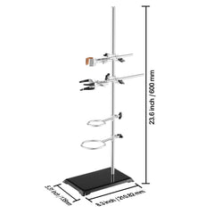Lab Stand Support, Laboratory Retort Support Stand 2 Sets, Steel Lab Stand 23.6" Rod and 8.3" x 5.3" Cast Iron Base, Includes Flask Clamps, Burette Clamps and Cross Clamps