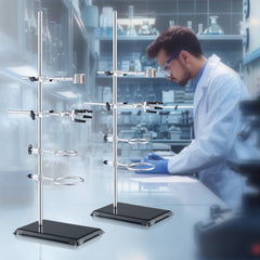 Lab Stand Support, Laboratory Retort Support Stand 2 Sets, Steel Lab Stand 23.6" Rod and 8.3" x 5.3" Cast Iron Base, Includes Flask Clamps, Burette Clamps and Cross Clamps