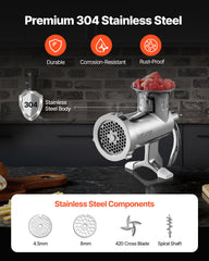 Heavy Duty Meat Grinder Manual Sausage Filler Stainless Steel with Clamp