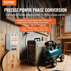 3 Phase Converter - 10HP 30A 220V Single Phase to 3 Phase Converter, Digital Phase Shifter for Residential and Light Commercial Use, 220V Input/Output (One Converter for One Motor Only)
