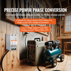 3 Phase Converter- 7.5HP 23A 220V Single Phase to 3 Phase Converter, Digital Phase Shifter for Residential & Light Commercial Use, 220V Input/Output (One DPS Must Be Used on One Motor Only)