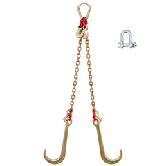 V Bridle Chain, 5/16 in x 2 ft Bridle Tow Chain, Grade 80 V-Bridle Transport Chain, 9260 Lbs Break Strength with TJ Hooks and Crab Hooks, Heavy Duty Pear Link Connector and Chain Shorteners