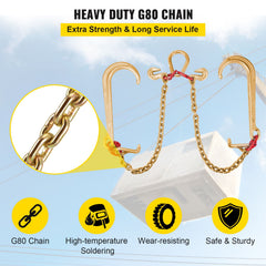 V Bridle Chain, 5/16 in x 2 ft Bridle Tow Chain, Grade 80 V-Bridle Transport Chain, 9260 Lbs Break Strength with TJ Hooks and Crab Hooks, Heavy Duty Pear Link Connector and Chain Shorteners