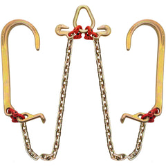 V Bridle Chain, 5/16 in x 2 ft Bridle Tow Chain, Grade 80 V-Bridle Transport Chain, 9260 Lbs Break Strength with TJ Hooks and Crab Hooks, Heavy Duty Pear Link Connector and Chain Shorteners