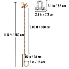 J Hook Chain, 2PCS 8 mm x 300 cm G80 Long Shank J Hook Tow Chain with RTJ Cluster Hook & Grab Hook, 2448 kg Working Load, Heavy Duty Transport Truck Chain for Wrecker Recovery Trailer Towing