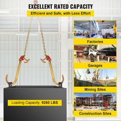 V Bridle Chain, 5/16 in x 2 ft Tow Chain Bridle, Grade 80 V-Bridle Transport Chain, 9260 Lbs Break Strength with TJ Hooks & Grab Hooks, Heavy Duty Pear Link Connector and Chain Shorteners