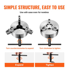 3-Jaw Lathe Chuck, 200 mm, Self-Centering Lathe Chuck, 4-200 mm Clamping Range with T-key Fixing Screws Hexagon Wrench, for Lathe 3D Printer Machining Center Milling Drilling Machine