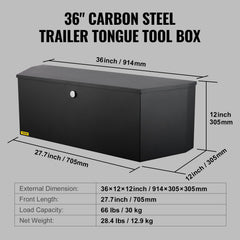 Trailer Tongue Box, Carbon Steel Tongue Box Tool Chest, Heavy Duty Trailer Box Storage with Lock and Keys, Utility Trailer Tongue Tool Box for Pickup Truck Bed, RV Trailer, 91.44cmx30.48 cmx30.4