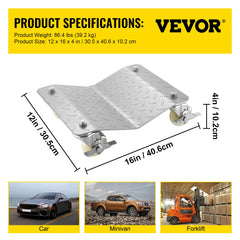 2 Pcs Tire Wheel Dollies 12"X16" Platform Size Wheel Car Dolly 3" Caster Wheel Dolly for Vehicle Car Auto Repair (2 Pcs)